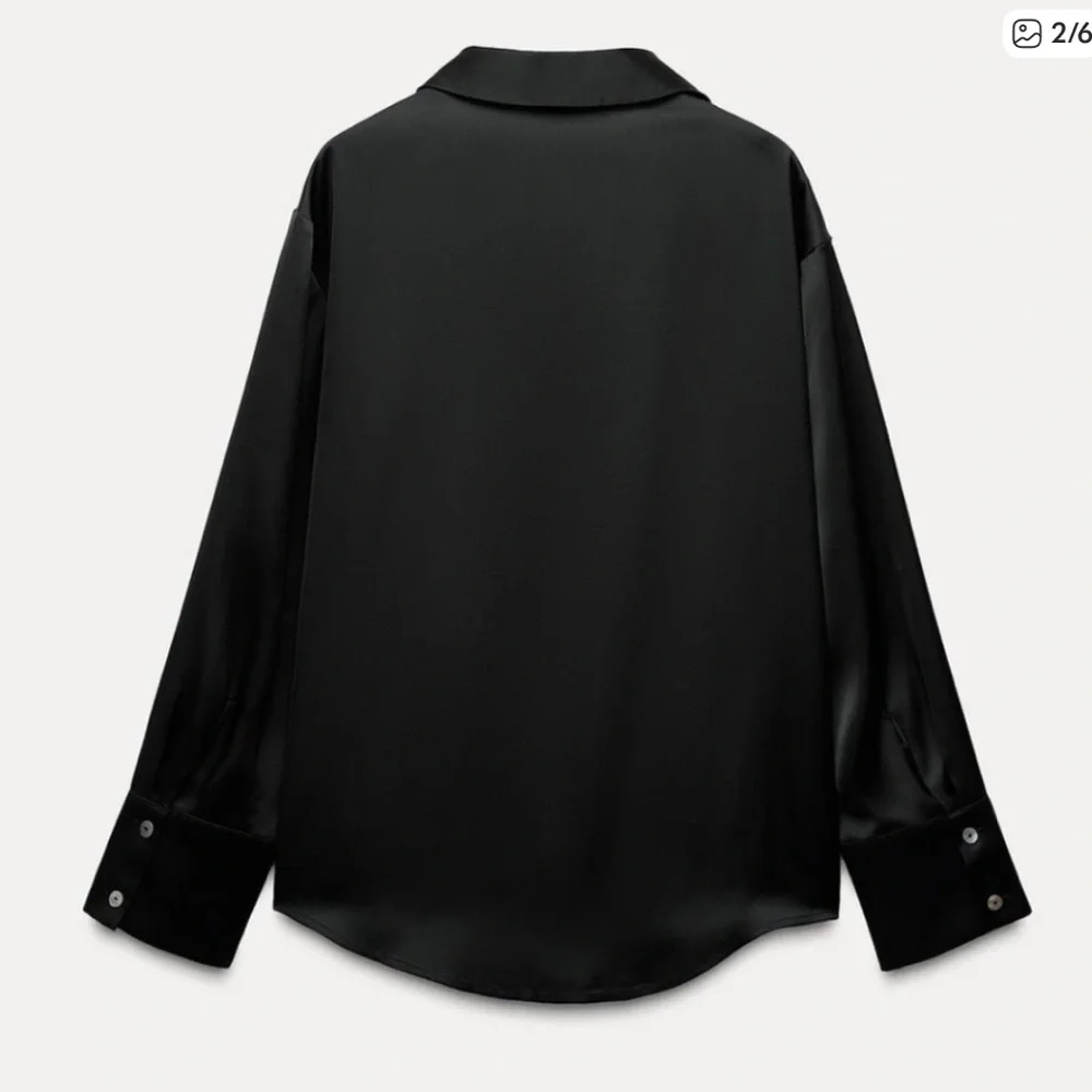 Zara Black Satin Button-Down Shirt - Picture 3 of 8